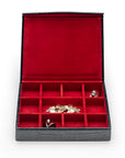 Large Leather Cufflink And Jewellery Box, Black Croc With With Red, open