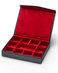 Large Leather Cufflink And Jewellery Box, Black Croc With With Red, inside