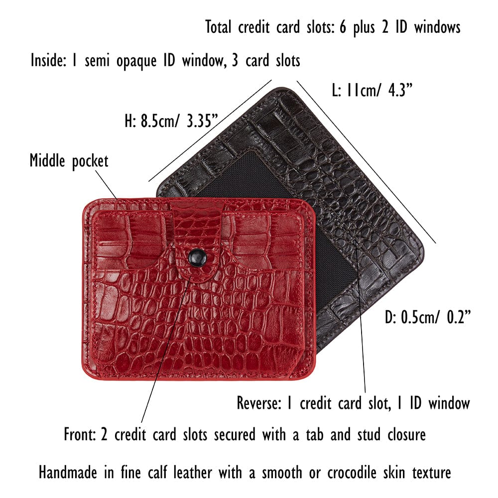 Flat Compact Credit Card Wallet With 2 ID Windows, 6CC, features and dimensions