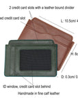 Flat credit card case with ID window, features and dimensions