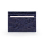 Flat leather credit card wallet 4 CC, navy croc, front