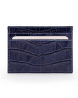 Flat leather credit card wallet 4 CC, navy croc, front