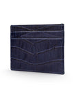 Flat leather credit card wallet 4 CC, navy croc, front side
