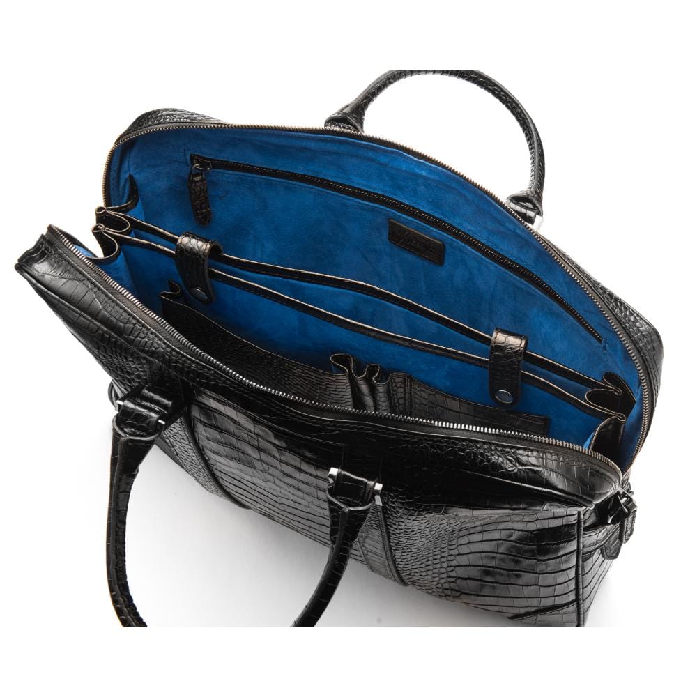 15" leather laptop bag, black croc, inside