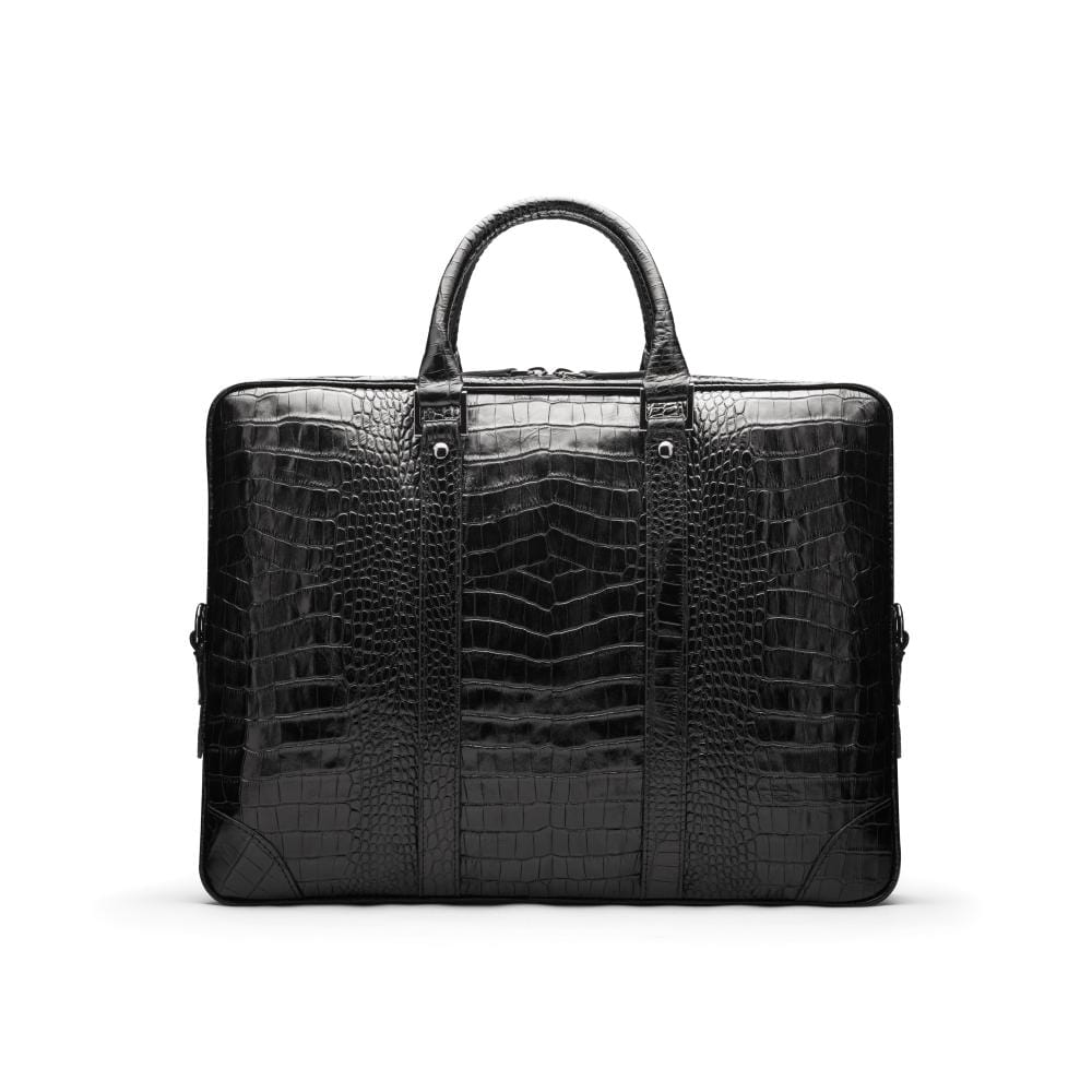 15" leather laptop bag, black croc, front