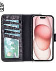 iPhone 15 case in leather with RFID, black croc, inside