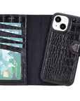 iPhone 15 case in leather with RFID, black croc