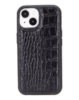 iPhone 15 case in leather with RFID, black croc, back cover