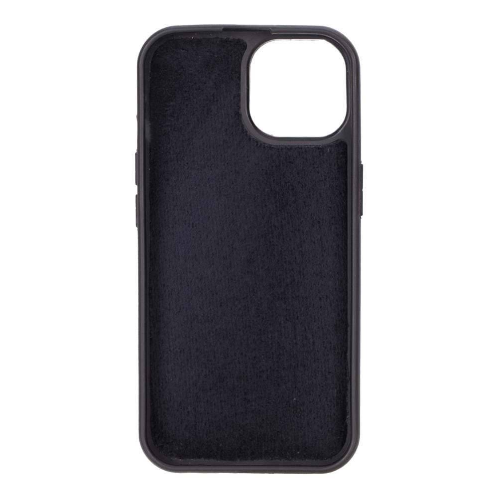 iPhone 15 case in leather with RFID, black croc, inside back cover