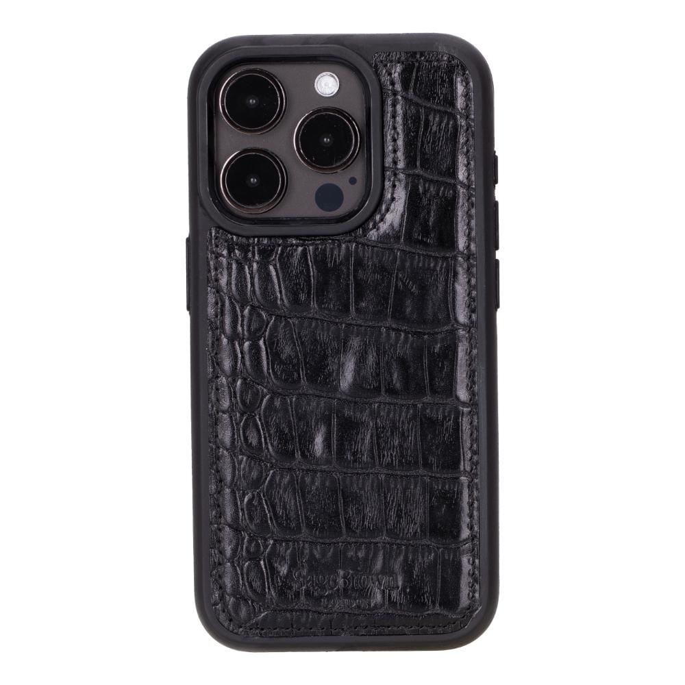 iPhone 15 Pro Case In Leather With RFID Protection, Black Croc