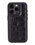 iPhone 15 Pro case in leather with RFID, black croc, back cover