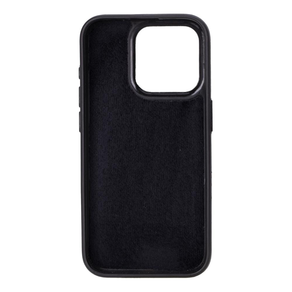 iPhone 15 Pro case in leather with RFID, black croc, inside back cover