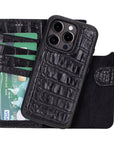 iPhone 15 Pro case in leather with RFID, black croc, detachable back cover