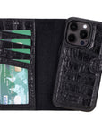 iPhone 15 Pro case in leather with RFID, black croc, inside