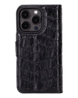 iPhone 15 Pro case in leather with RFID, black croc, back