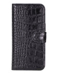 iPhone 15 Pro Max case in leather with RFID, black croc, front