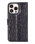 iPhone 15 Pro Max case in leather with RFID, black croc, back