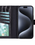 iPhone 15 Pro Max case in leather with RFID, black croc, inside