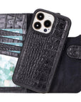 iPhone 15 Pro Max case in leather with RFID, black croc, with detachable back cover