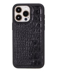 iPhone 15 Pro Max case in leather with RFID, black croc, back cover