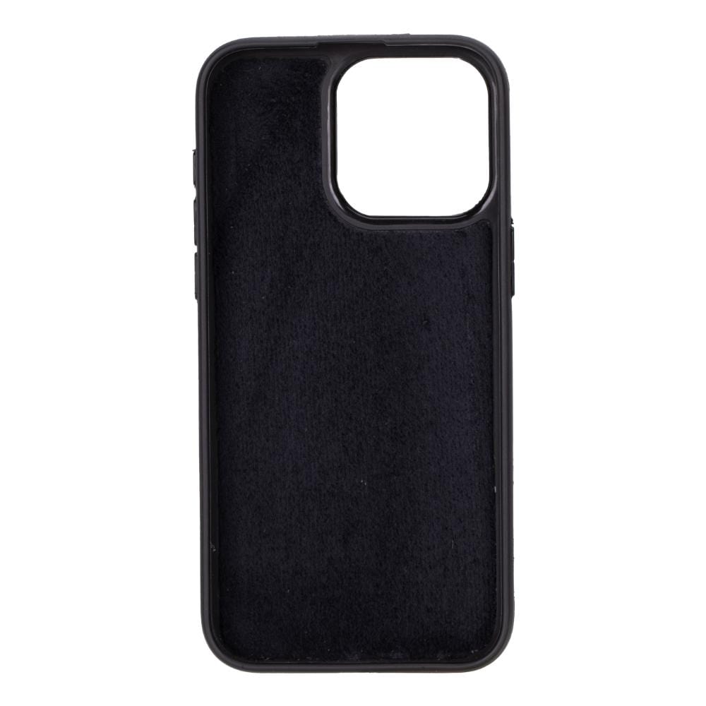 iPhone 15 Pro Max case in leather with RFID, black croc, inside back cover