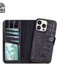 iPhone 15 Pro Max case in leather with RFID, black croc, inside