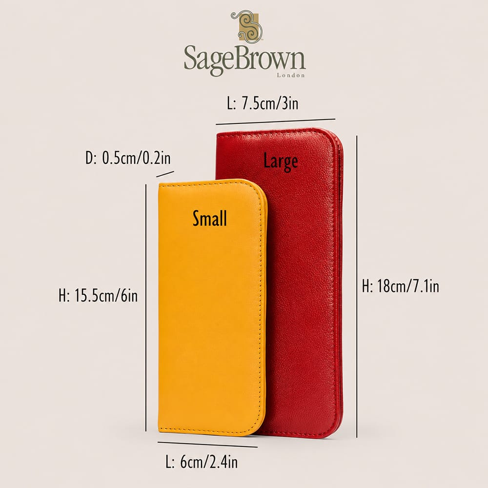 Large  and small leather glasses case, dimension comparison