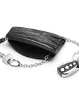 Large leather key case, black croc