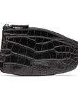 Large leather key case, black croc, back