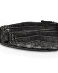 Large leather key case, black croc, front