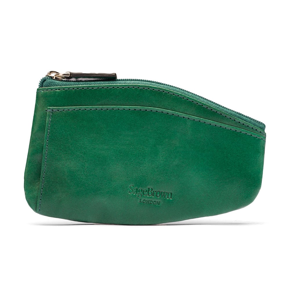 Large leather key case, green, reverse