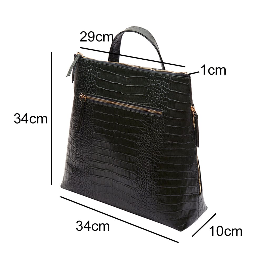 Leather 13" laptop backpack, black croc, dimensions