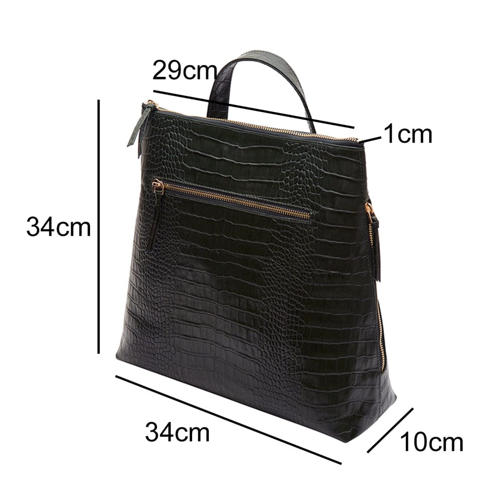 Leather 13&quot; laptop backpack, black croc, dimensions