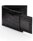 Leather 2 in 1 wallet, black croc, front