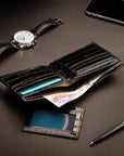 Leather 2 in 1 wallet, black croc, lifestyle