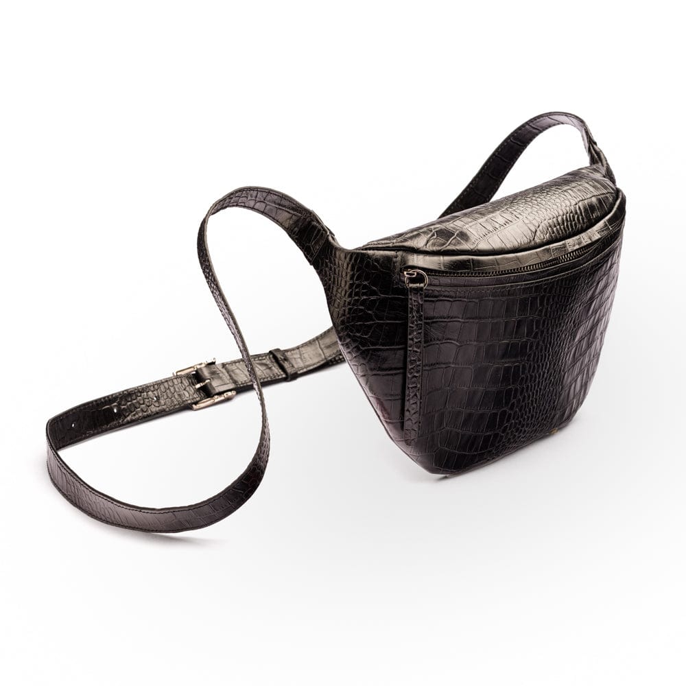 Leather Bum Bag For Men - Black Croc