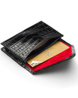 Leather business card envelope, black croc, inside