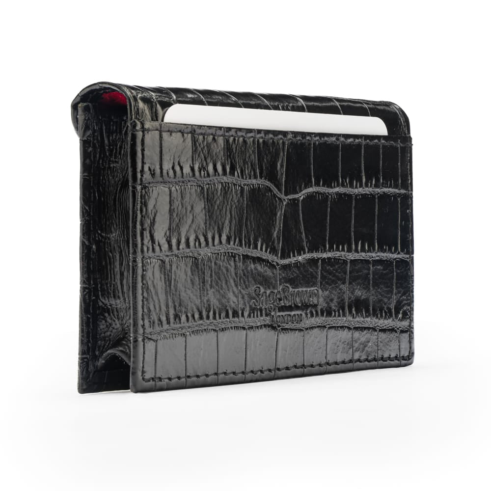 Leather business card envelope, black croc, back