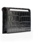 Leather business card envelope, black croc, back