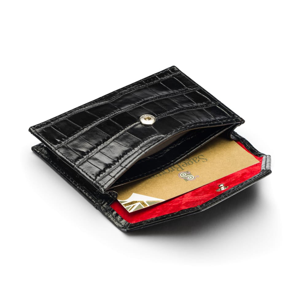Leather business card holder, black croc, inside