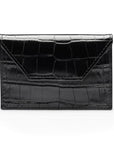 Leather business card holder, black croc, front