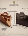 Leather document case with retractable handles, features and dimensions