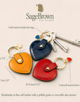 Leather heart shaped keyring, features and dimensions