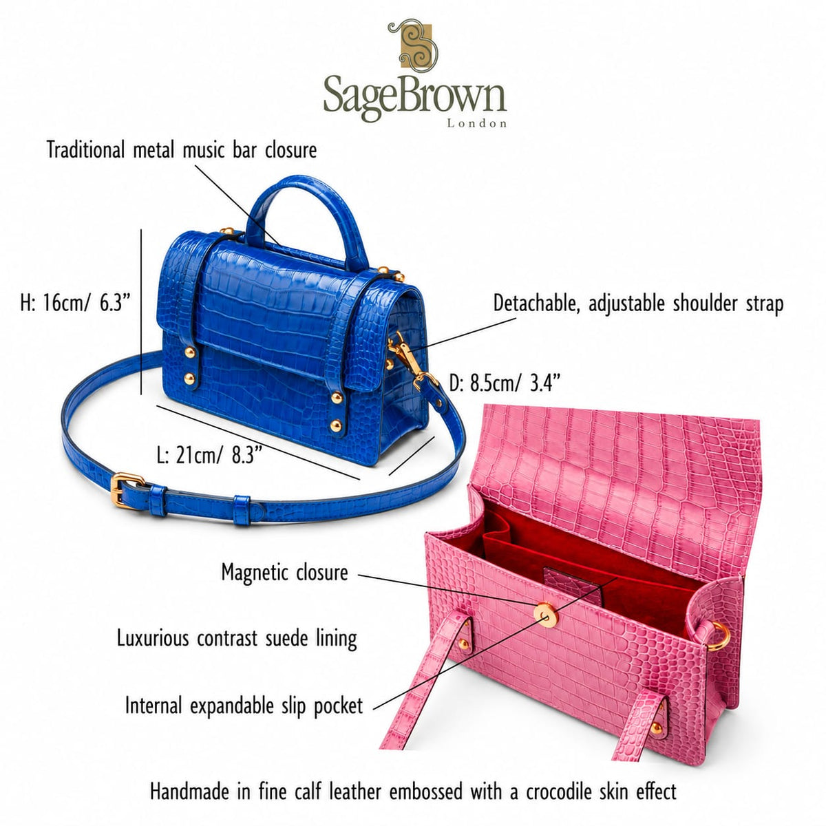Mini leather music bag, features and dimensions