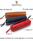 Leather pencil case, features and dimensions