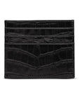 Leather side opening flat credit card case, black croc, front