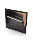 Leather side opening flat credit card case, black croc, inside