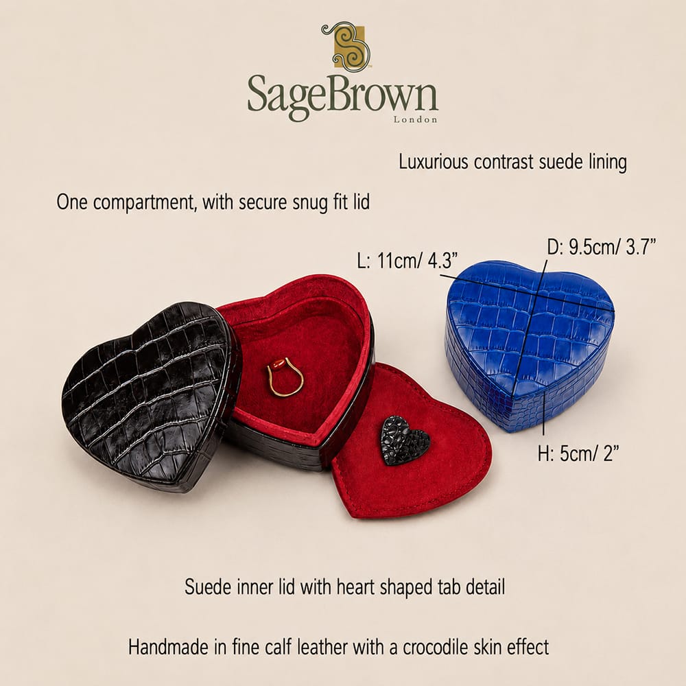 Luxury Heart-Shaped Leather Jewellery &amp; Keepsake Box, features and dimensions