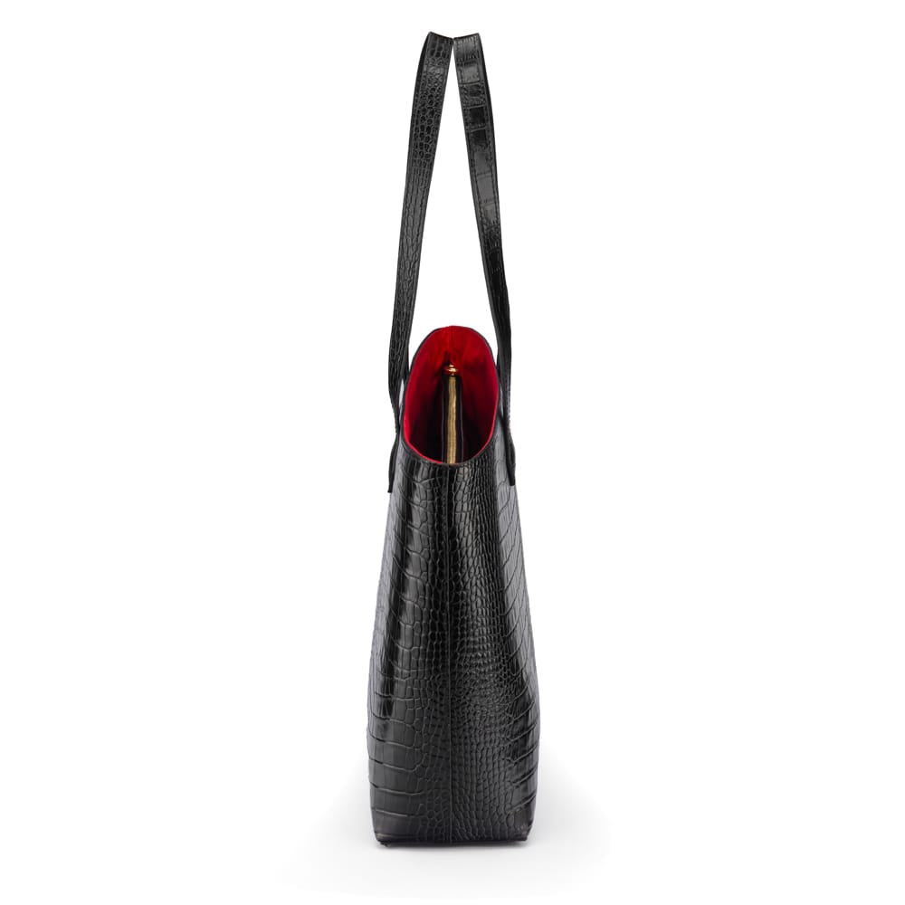 Luxury Leather Tote Bag and Shopper, Black Croc, side
