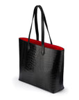 Luxury Leather Tote Bag and Shopper, Black Croc, side view
